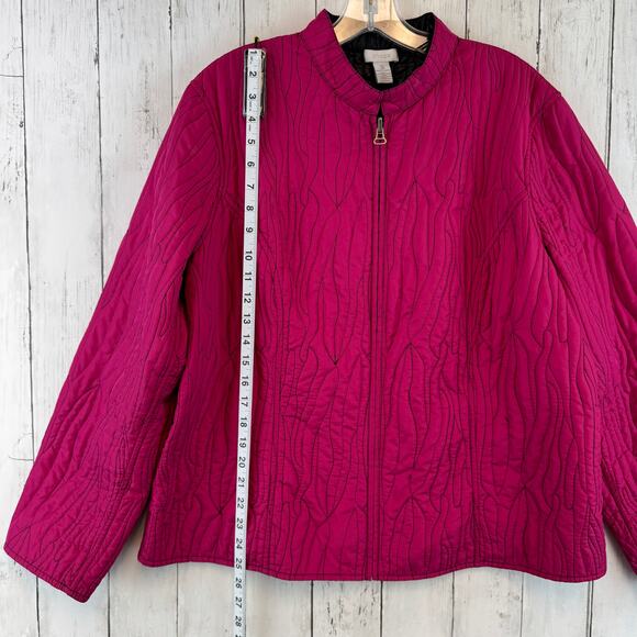 Chico's Pink/Black Reversible Stitched Quilted Full Zip Puffer Jacket Size 3/XL - Picture 14 of 16